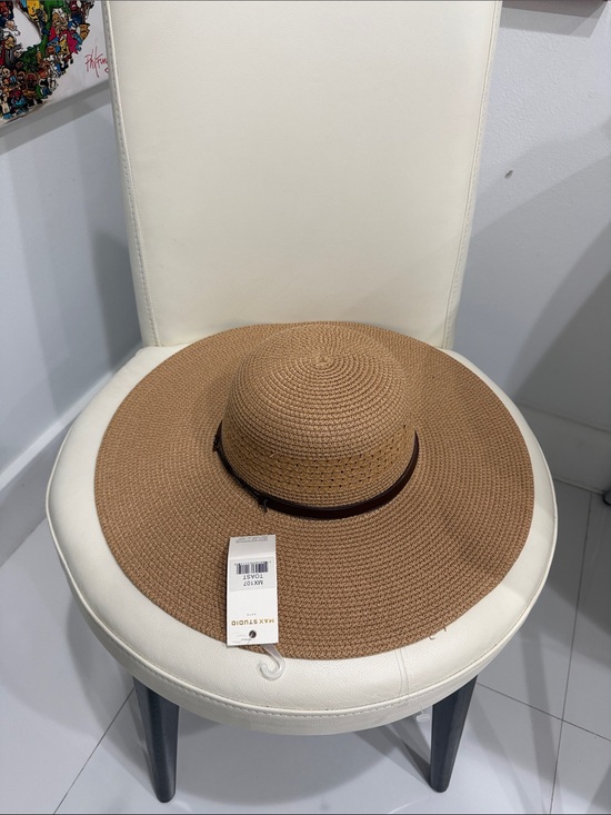 Max Studio Tan Wide-Brim Straw Sun Hat with Dark Band main image 7